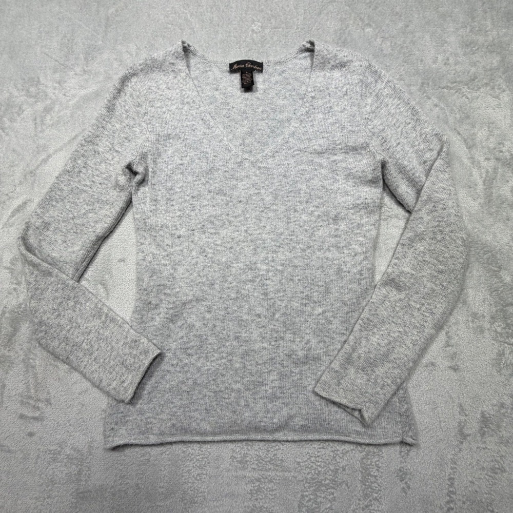 Vintage Marisa Christina Gray Angora Wool V-Neck Sweater‎ Size S Small 90s